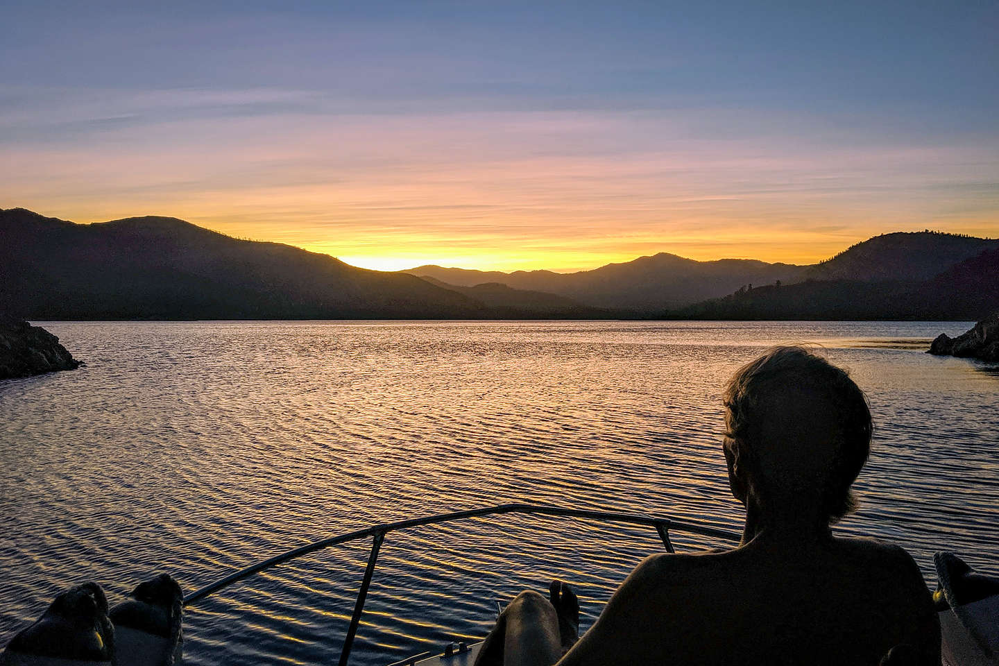 Herb enjoying his first sunset on Shasta Lake Herb enjoying his first sunset on Shasta Lake