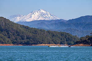 View of Mt. Shasta from our campsite on Slaughterhouse Island