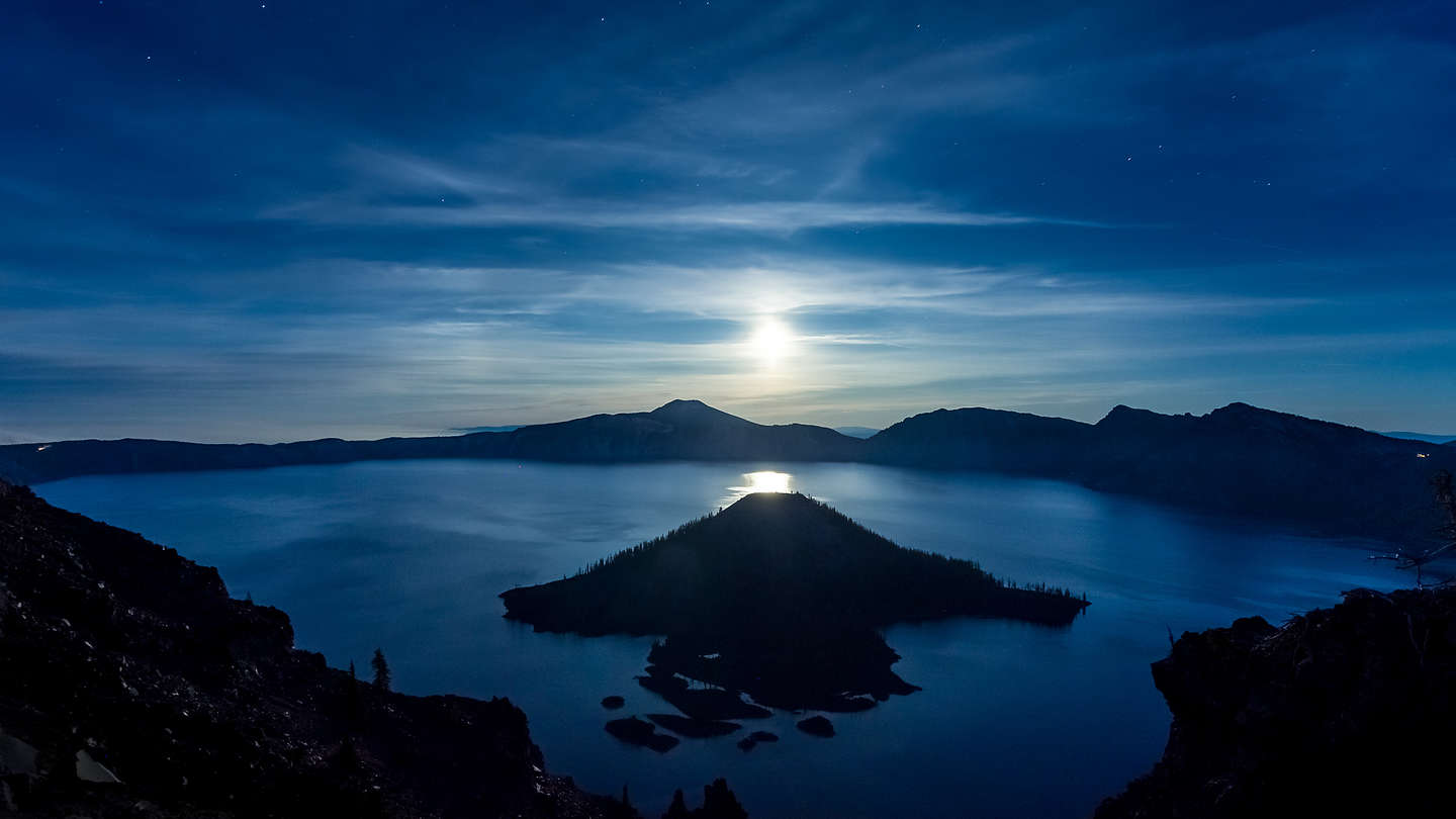 Full moon rising over Crater Lake