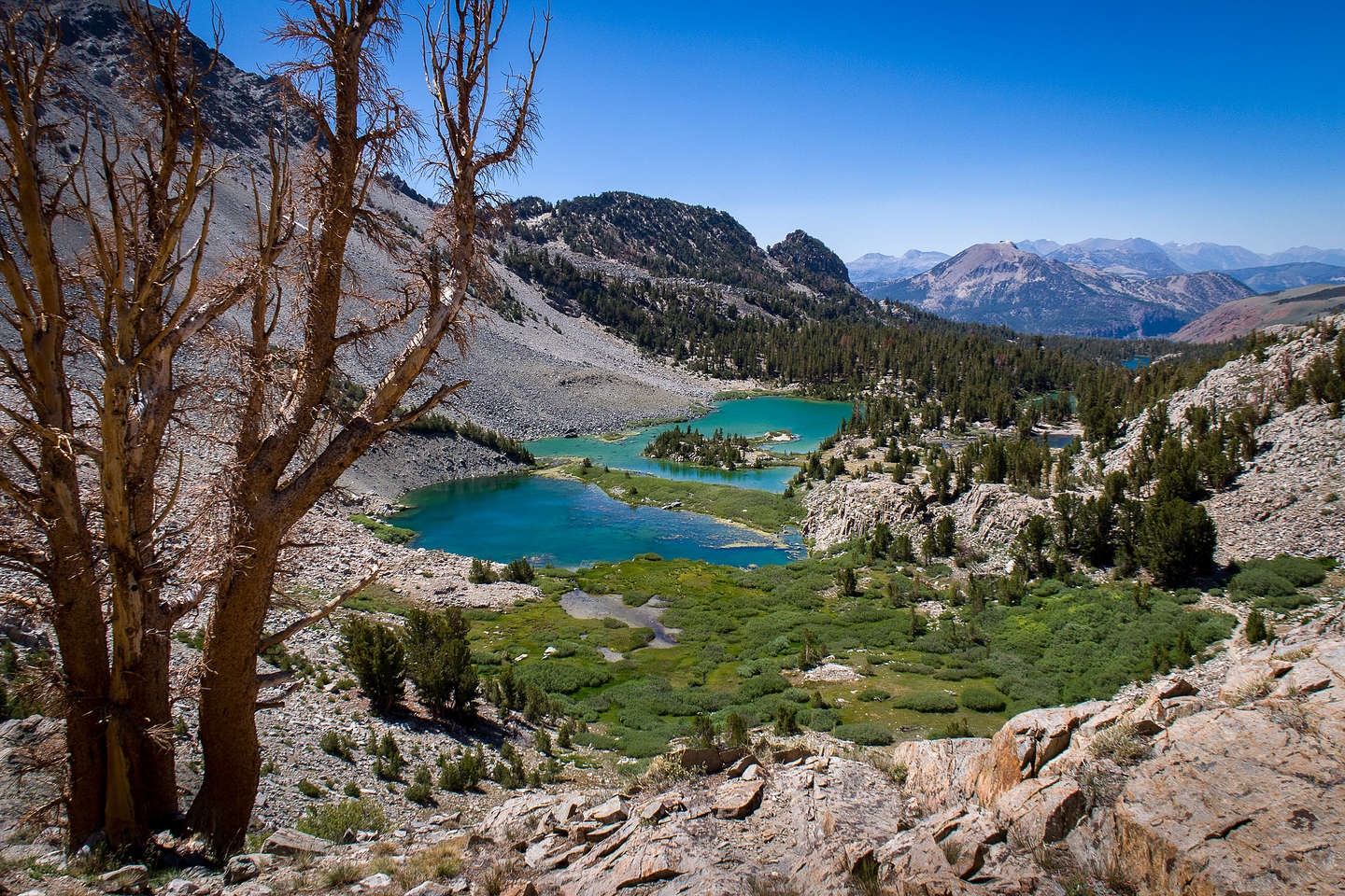 Looking down at Barney Lake on the way to Duck Pass