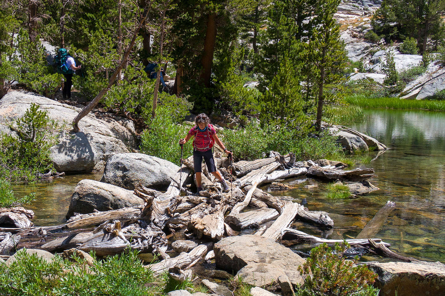 Lolo crossing the Blue Lake outlet stream