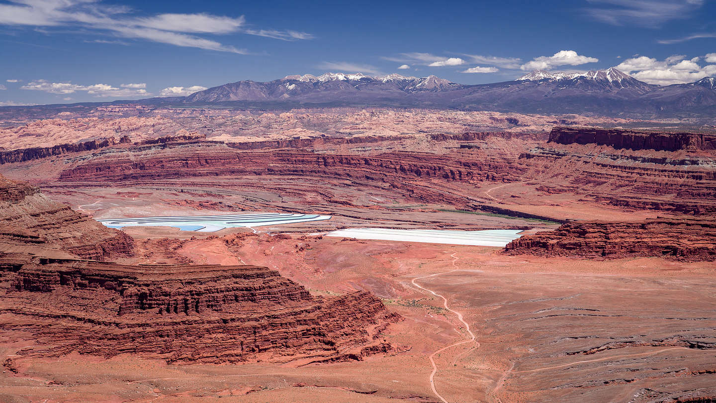 Potash Road and Potash Evaporation Pools from Grand View Point Overlook Potash Road and Potash Evaporation Pools from Grand View Point Overlook