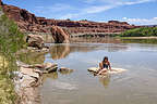 Quick dip in the Colorado at end of Lathrop Canyon