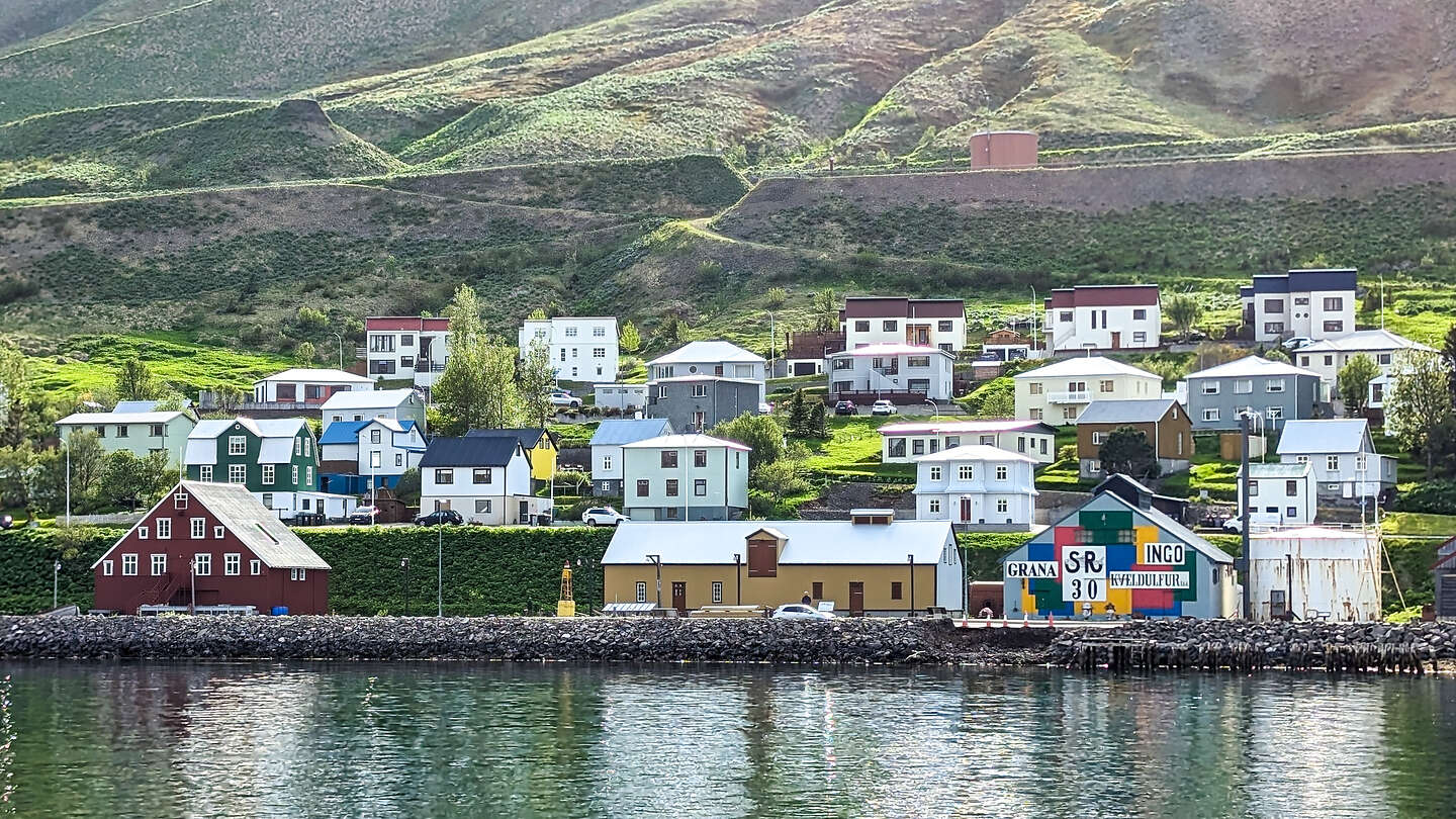 The museum buildings along the shoreline