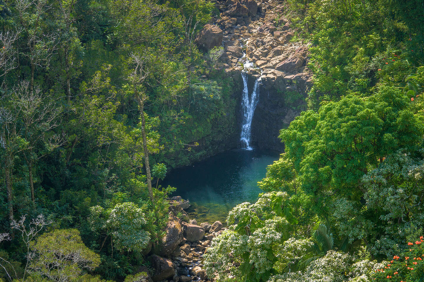 Upper Puohokamoa Waterfall. Upper Puohokamoa Waterfall.