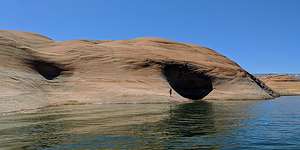 Swimming to the caves (?) from our Halls Creek campsite