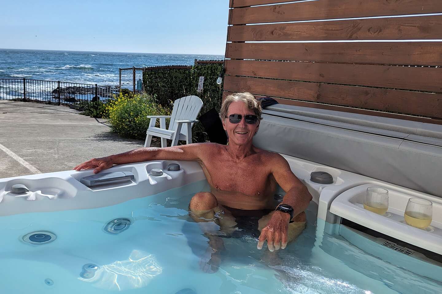 Herb enjoying the hot tub Herb enjoying the hot tub