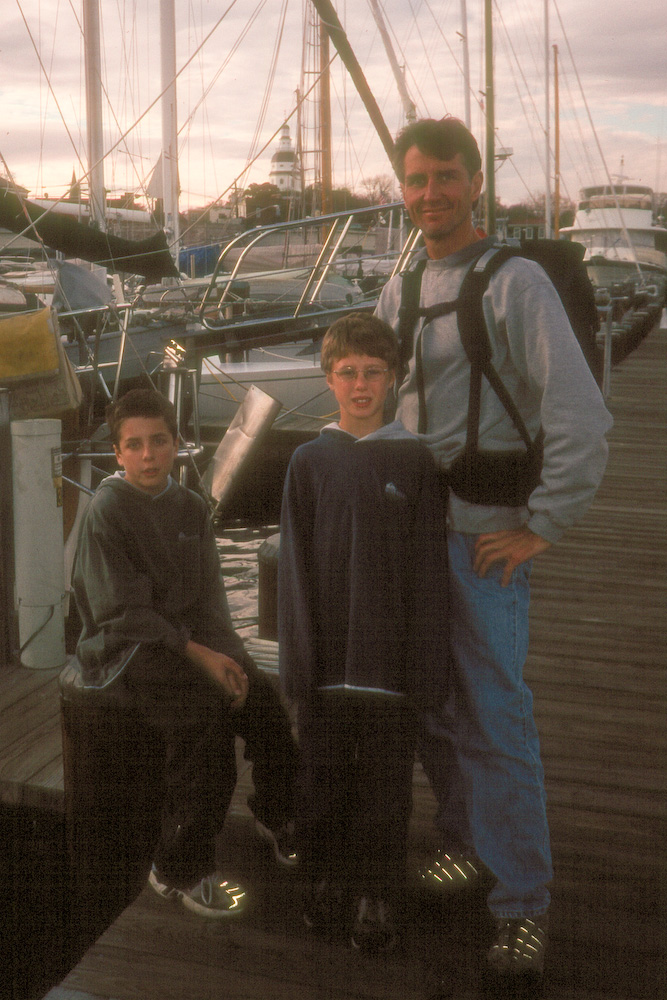 Herb and boys at marina Herb and boys at marina