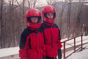 Boys on bobsled run