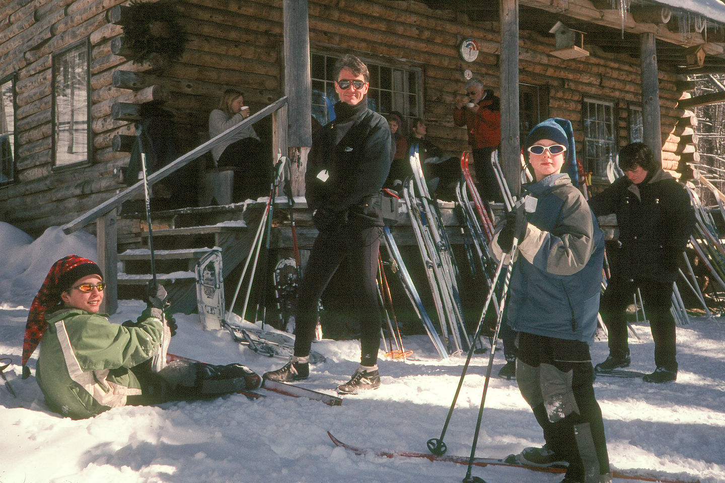 Herb and boys at warming hut on trail Herb and boys at warming hut on trail