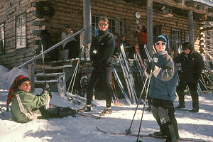 Herb and boys at warming hut on trail